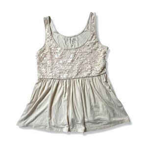 Decree Women’s Size Large Babydoll Cream Sequin Tank Top party fairy feminine